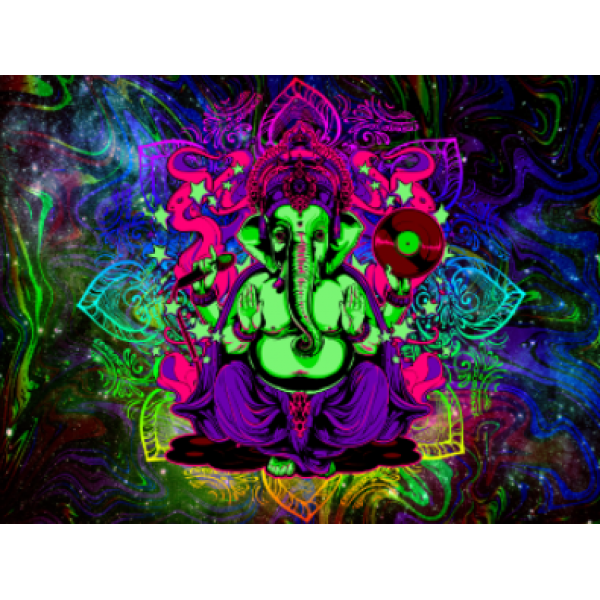 Elephant Buddha - UV Reactive Tapestry with Wall Hanging Accessories