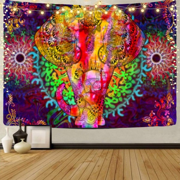 Elephant - UV Reactive Tapestry with Wall Hanging Accessories