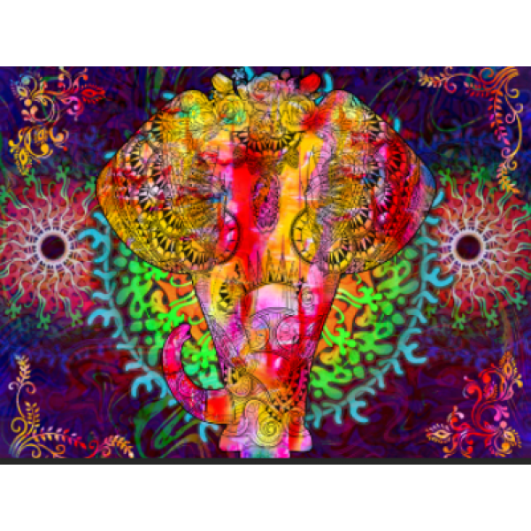 Elephant - UV Reactive Tapestry with Wall Hanging Accessories