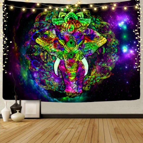 Elephant - UV Reactive Tapestry with Wall Hanging Accessories