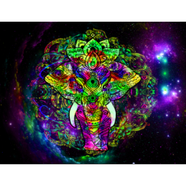 Elephant - UV Reactive Tapestry with Wall Hanging Accessories