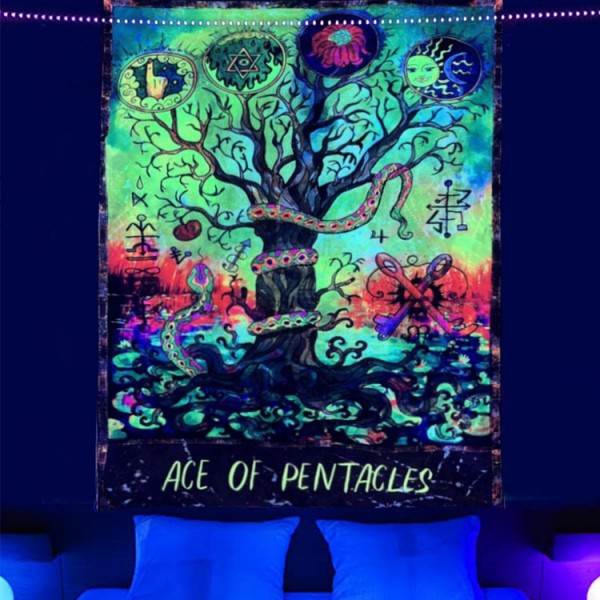 Psychedelic Tree - UV Reactive Tapestry with Wall Hanging Accessories