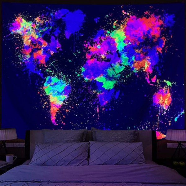 Map - UV Reactive Tapestry with Wall Hanging Accessories