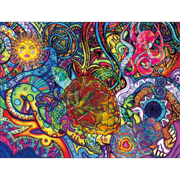 Psychedelic turtle - UV Reactive Tapestry with Wall Hanging Accessories