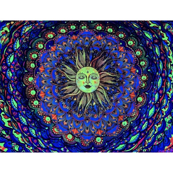 Moon Mandala  - UV Reactive Tapestry with Wall Hanging Accessories
