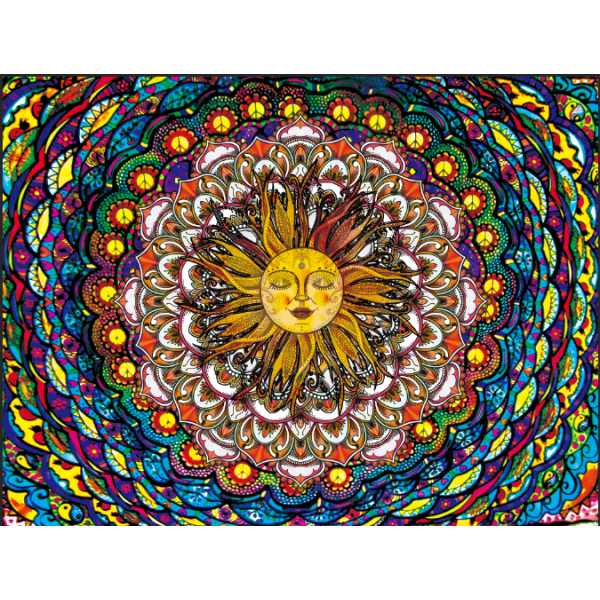 Moon Mandala  - UV Reactive Tapestry with Wall Hanging Accessories