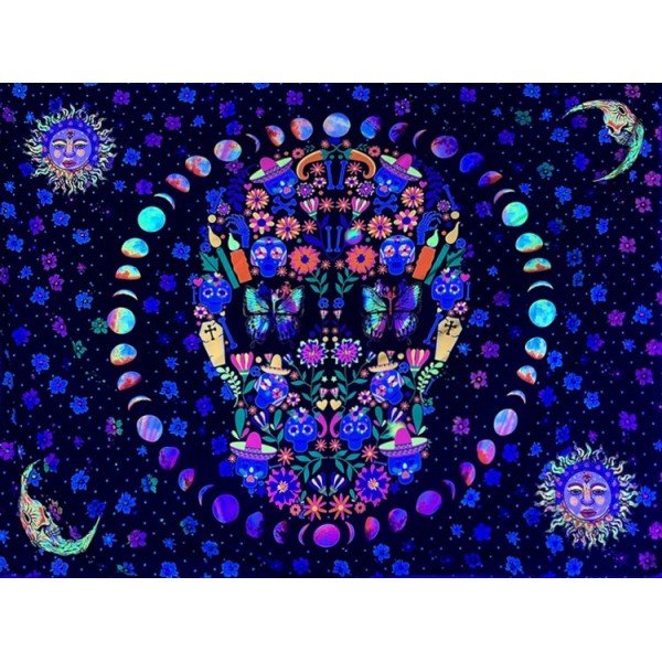 Skull  - UV Reactive Tapestry with Wall Hanging Accessories