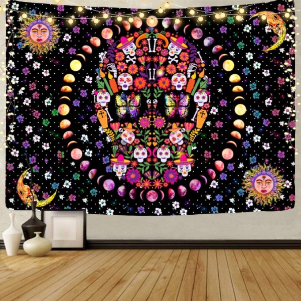 Skull  - UV Reactive Tapestry with Wall Hanging Accessories