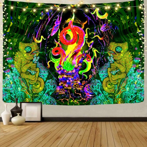 Psychedelic Snake  - UV Reactive Tapestry with Wall Hanging Accessories