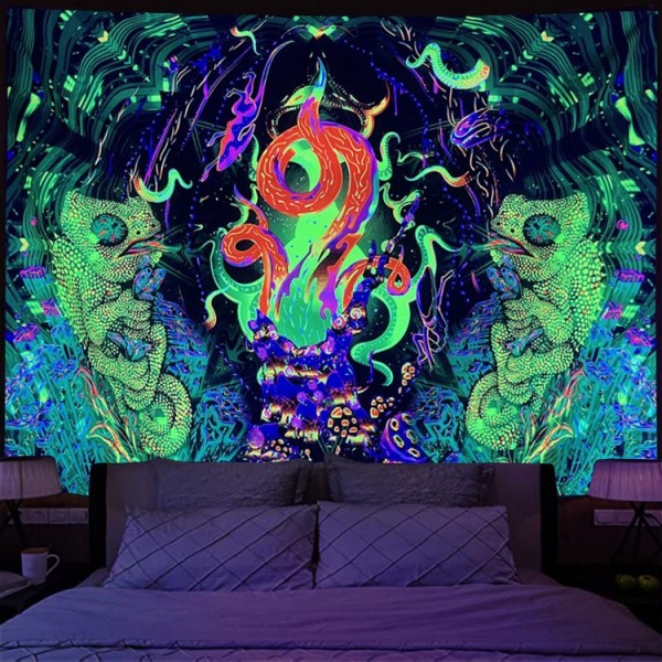 Psychedelic Snake  - UV Reactive Tapestry with Wall Hanging Accessories