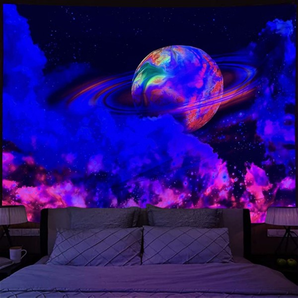 Galaxy  - UV Reactive Tapestry with Wall Hanging Accessories