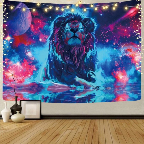 Lion  - UV Reactive Tapestry with Wall Hanging Accessories