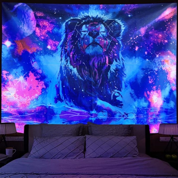Lion  - UV Reactive Tapestry with Wall Hanging Accessories