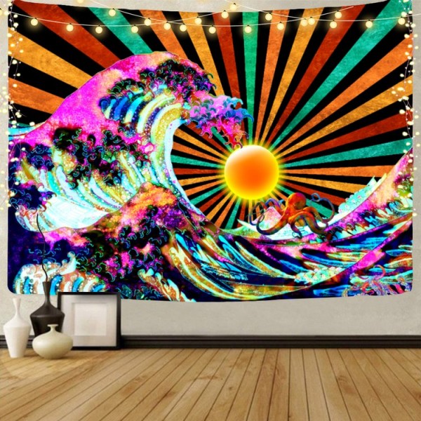 Psychedelic Wave  - UV Reactive Tapestry with Wall Hanging Accessories