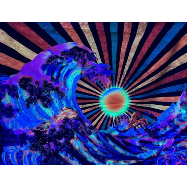 Psychedelic Wave  - UV Reactive Tapestry with Wall Hanging Accessories