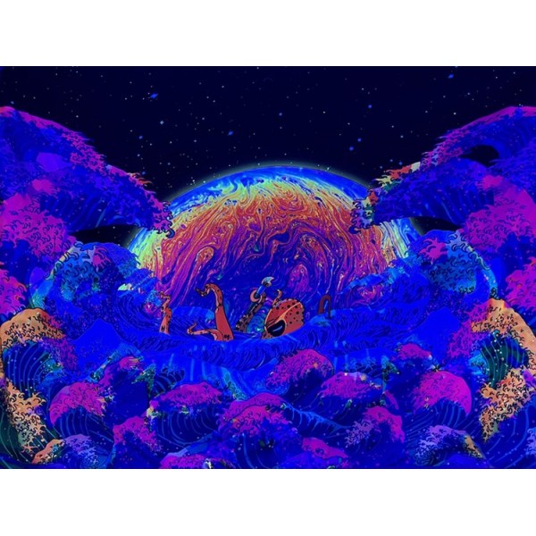 Moon Wave - UV Reactive Tapestry with Wall Hanging Accessories