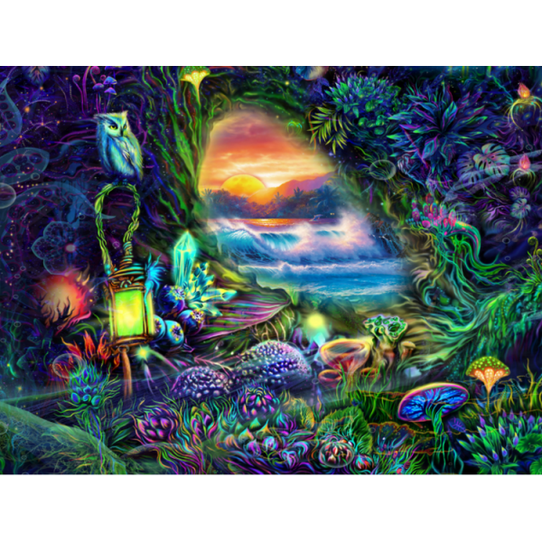 Mushroom Fairyland- UV Reactive Tapestry with Wall Hanging Accessories