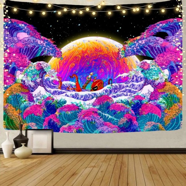 Moon Wave - UV Reactive Tapestry with Wall Hanging Accessories