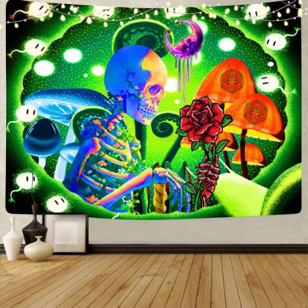 Skull - UV Reactive Tapestry with Wall Hanging Accessories