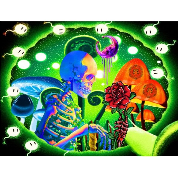 Skull - UV Reactive Tapestry with Wall Hanging Accessories