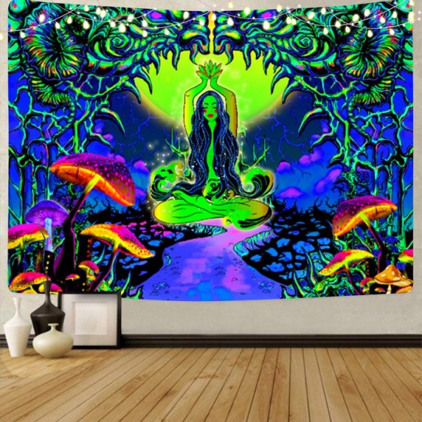Mushroom witch - UV Reactive Tapestry with Wall Hanging Accessories