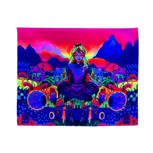 Psychedelic Girl - UV Reactive Tapestry with Wall Hanging Accessories