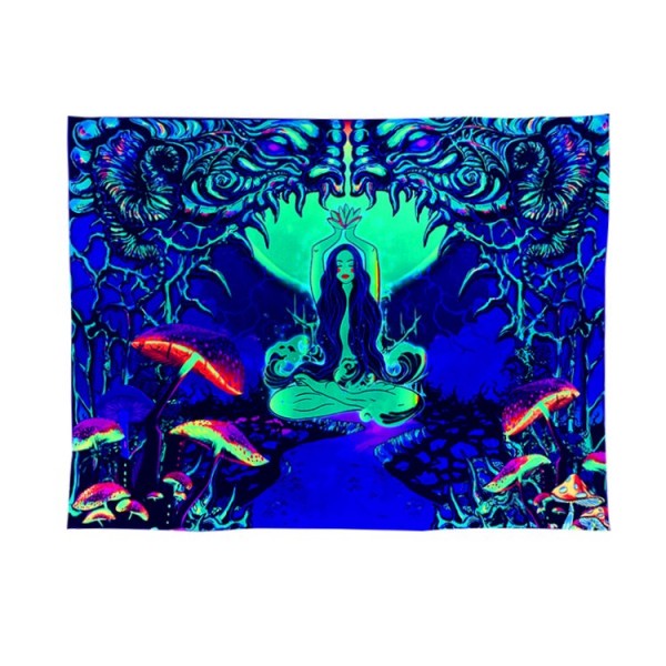 Mushroom witch - UV Reactive Tapestry with Wall Hanging Accessories