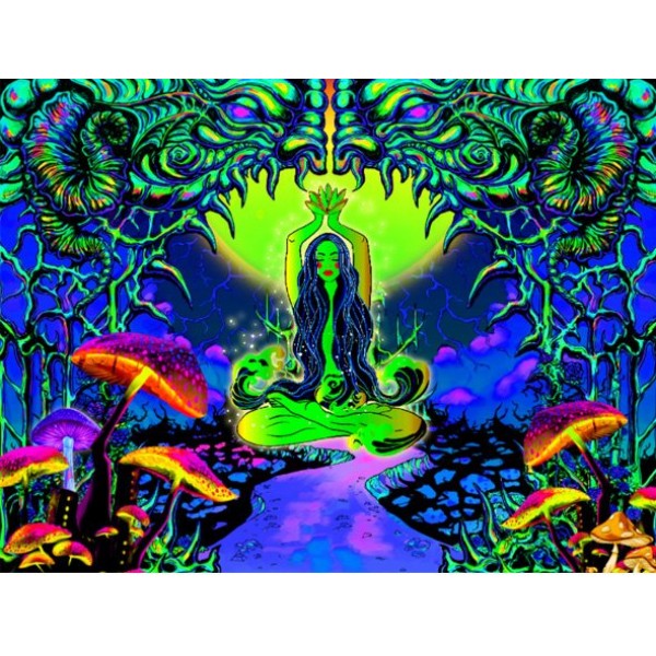 Mushroom witch - UV Reactive Tapestry with Wall Hanging Accessories