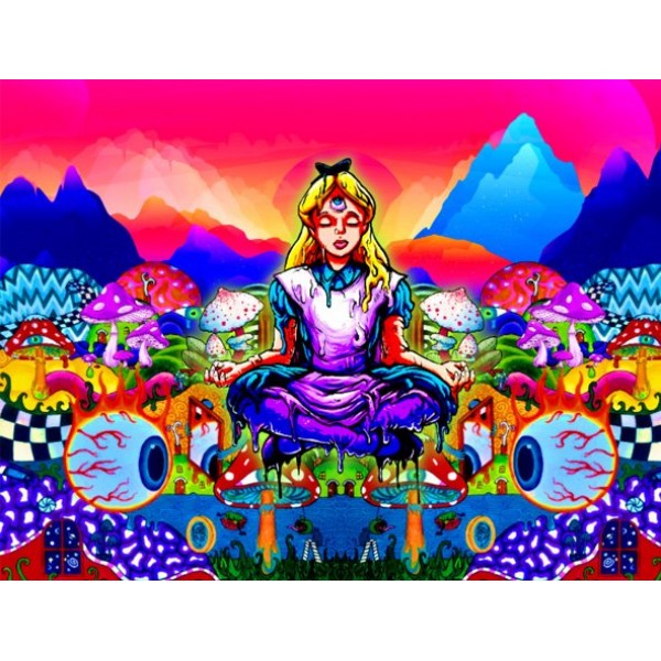 Psychedelic Girl - UV Reactive Tapestry with Wall Hanging Accessories