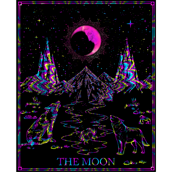 Tarot moon - UV Reactive Tapestry with Wall Hanging Accessories