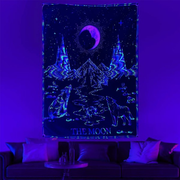 Tarot moon - UV Reactive Tapestry with Wall Hanging Accessories