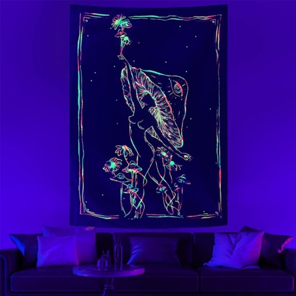Mushroom - UV Reactive Tapestry with Wall Hanging Accessories