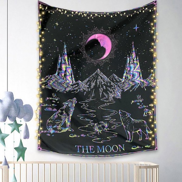 Tarot moon - UV Reactive Tapestry with Wall Hanging Accessories