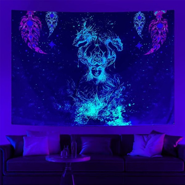 Dragon - UV Reactive Tapestry with Wall Hanging Accessories