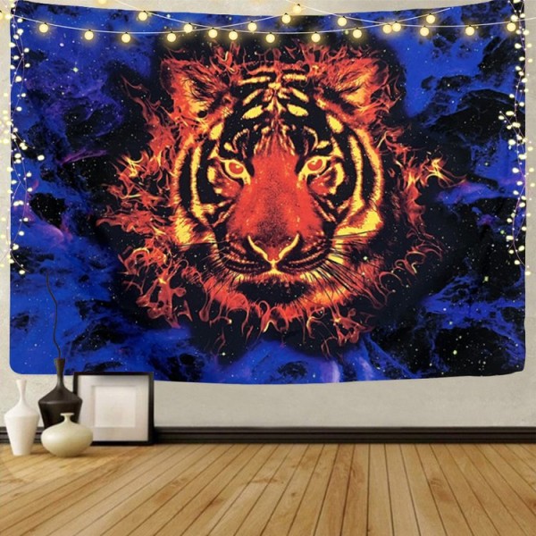 Tiger - UV Reactive Tapestry with Wall Hanging Accessories
