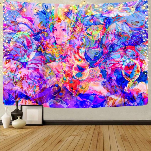 Psychedelic Girl - UV Reactive Tapestry with Wall Hanging Accessories