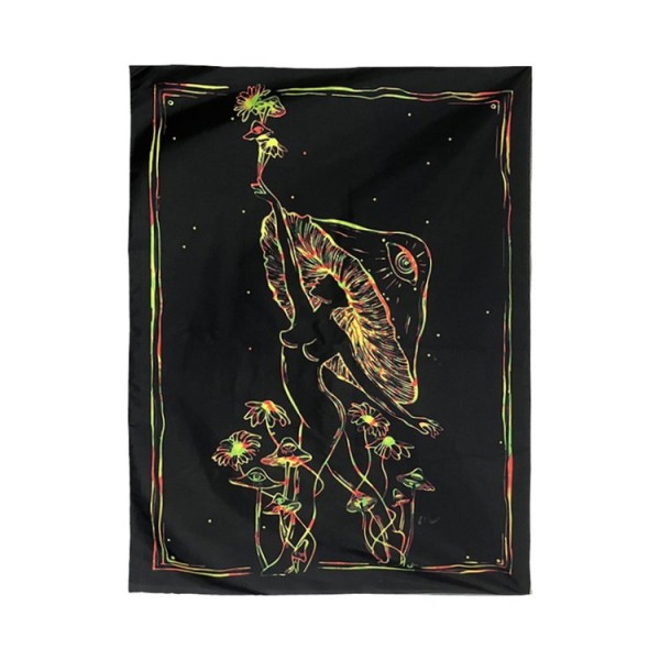 Mushroom - UV Reactive Tapestry with Wall Hanging Accessories