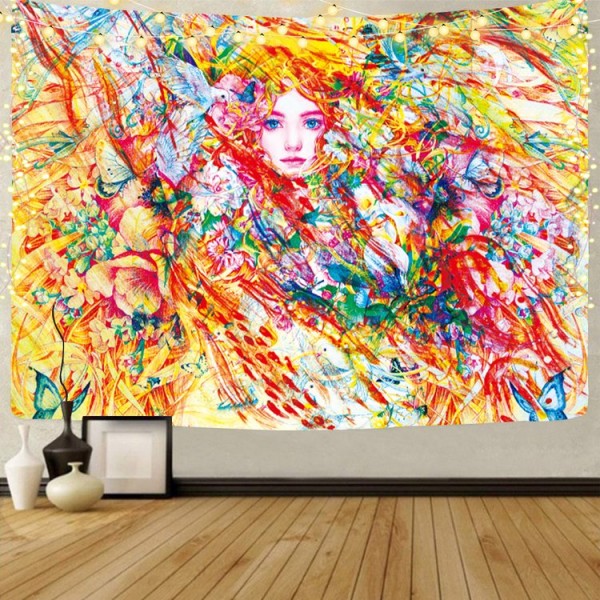 Psychedelic Girl - UV Reactive Tapestry with Wall Hanging Accessories