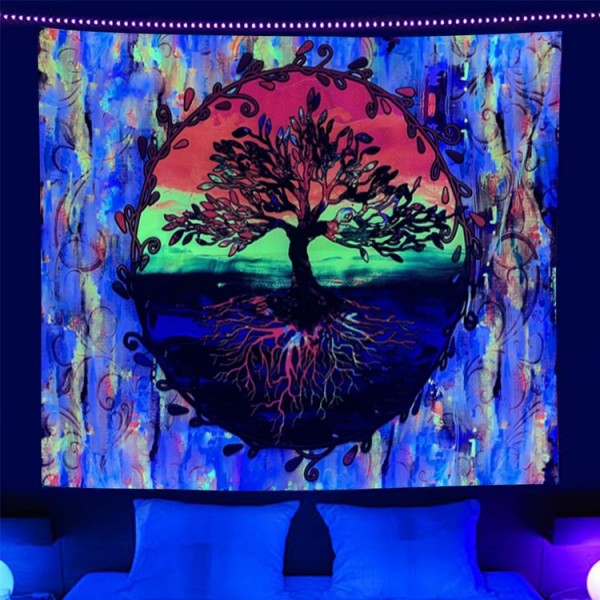 Psychedelic Tree - UV Reactive Tapestry with Wall Hanging Accessories