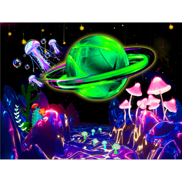 Galaxy - UV Reactive Tapestry with Wall Hanging Accessories