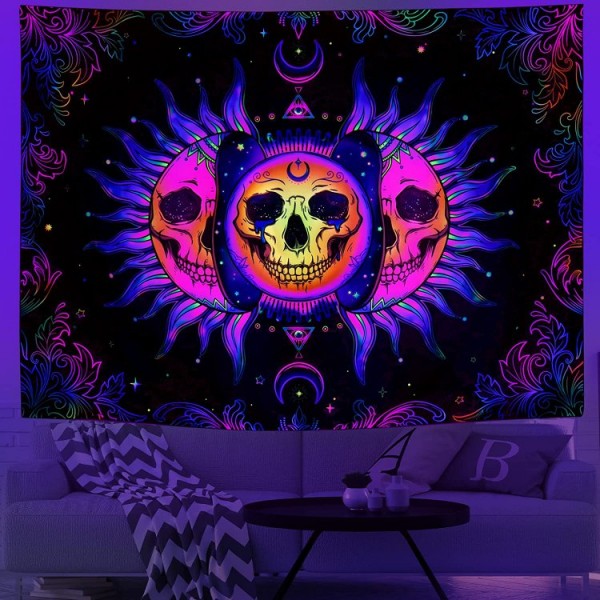 Moon Skull - UV Reactive Tapestry with Wall Hanging Accessories