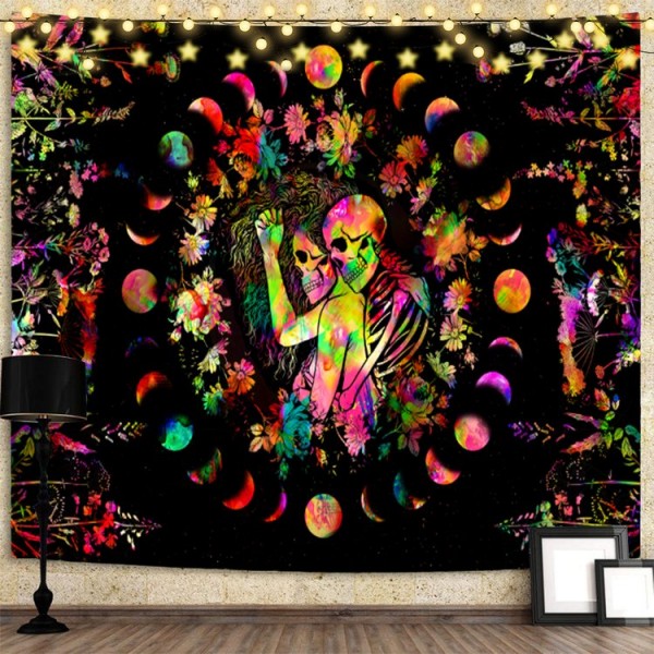 Skull - UV Reactive Tapestry with Wall Hanging Accessories