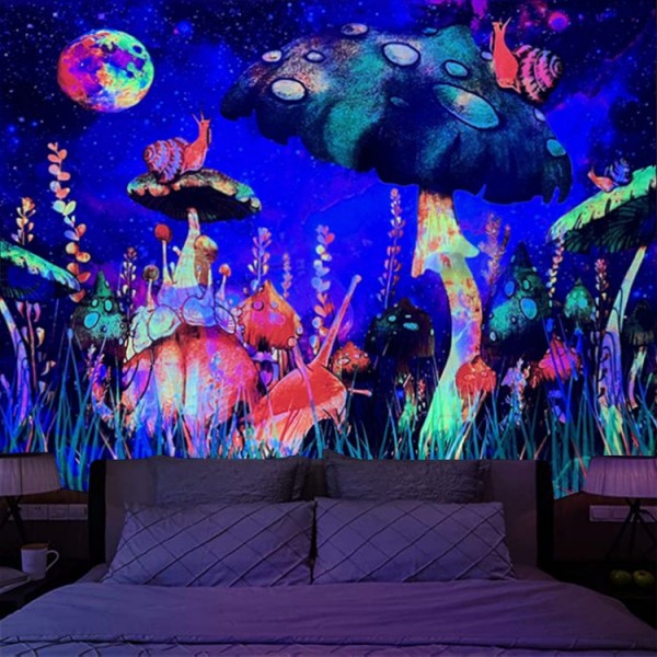 Mushroom - UV Reactive Tapestry with Wall Hanging Accessories