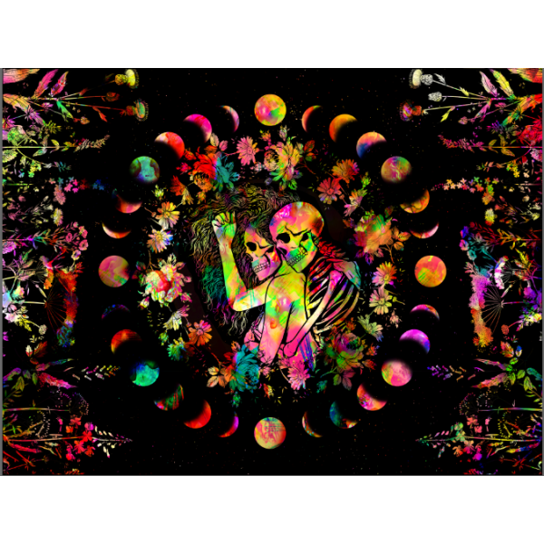 Skull - UV Reactive Tapestry with Wall Hanging Accessories