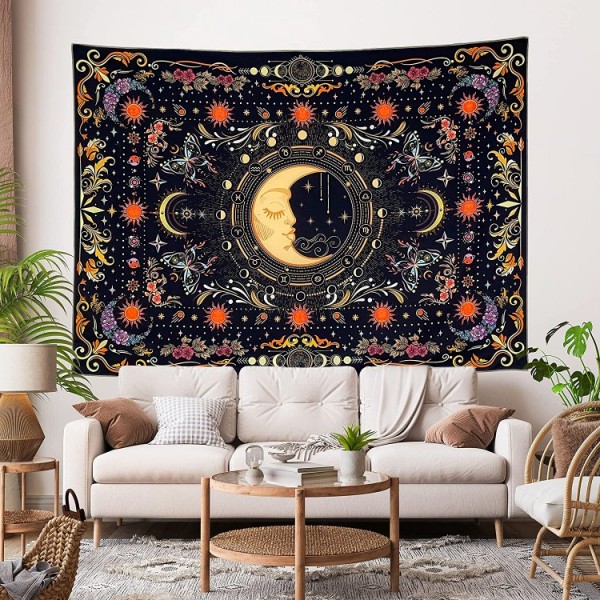 Psychedelic Moon - UV Reactive Tapestry with Wall Hanging Accessories