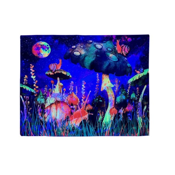 Mushroom - UV Reactive Tapestry with Wall Hanging Accessories