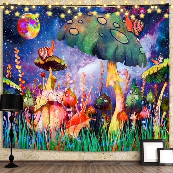 Mushroom - UV Reactive Tapestry with Wall Hanging Accessories