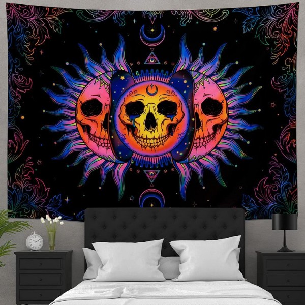 Moon Skull - UV Reactive Tapestry with Wall Hanging Accessories