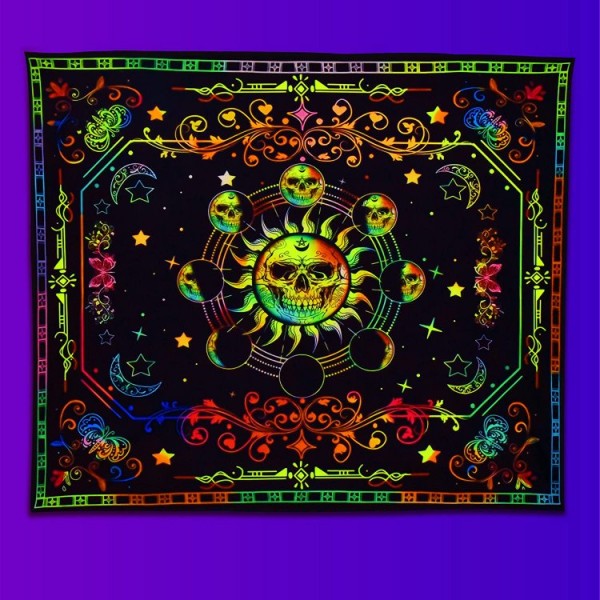 Skull&Sun - UV Reactive Tapestry with Wall Hanging Accessories