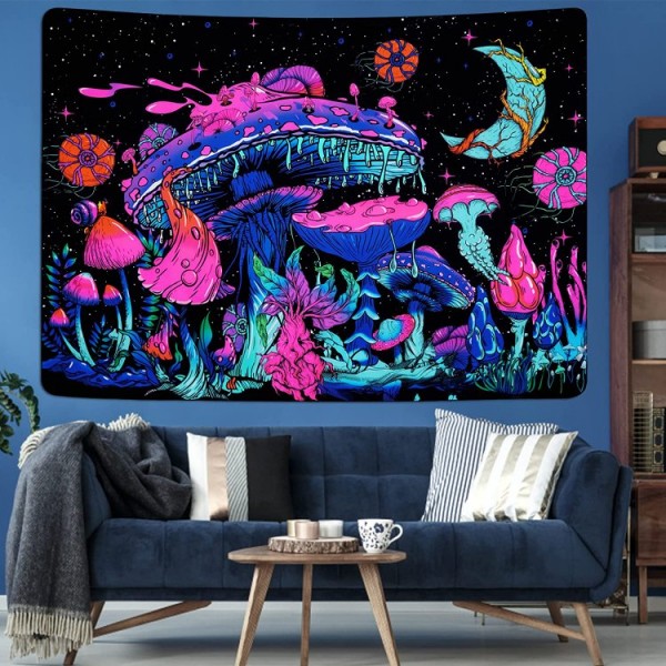 Mushroom - UV Reactive Tapestry with Wall Hanging Accessories